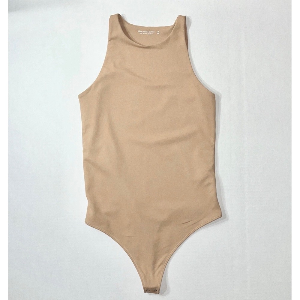 Abercrombie & Fitch Soft AF Collection High Neck Thong Bodysuit Tan Nude Medium